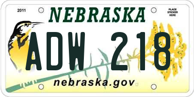 NE license plate ADW218