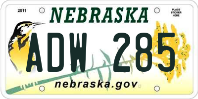NE license plate ADW285