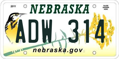 NE license plate ADW314