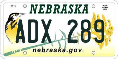 NE license plate ADX289