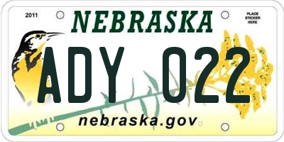 NE license plate ADY022