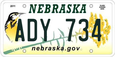 NE license plate ADY734