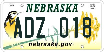 NE license plate ADZ018