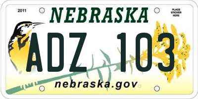 NE license plate ADZ103