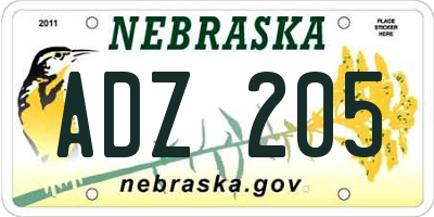 NE license plate ADZ205