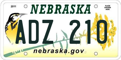 NE license plate ADZ210