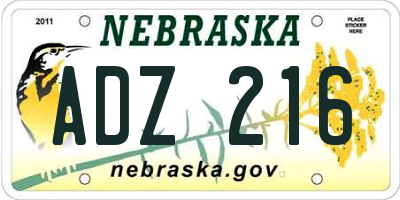 NE license plate ADZ216