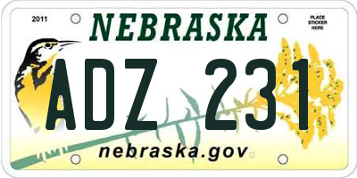 NE license plate ADZ231