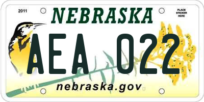 NE license plate AEA022