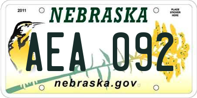 NE license plate AEA092