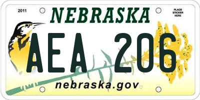 NE license plate AEA206