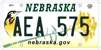 NE license plate AEA575