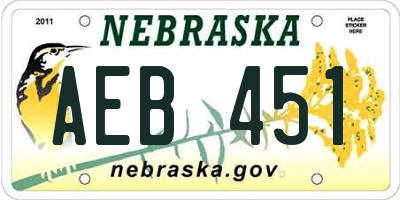 NE license plate AEB451