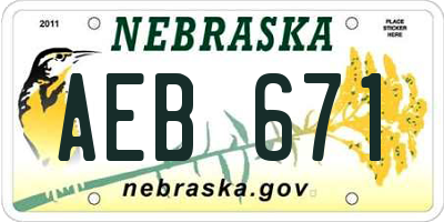 NE license plate AEB671
