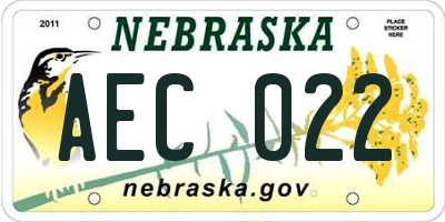 NE license plate AEC022