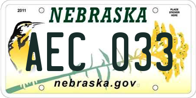 NE license plate AEC033