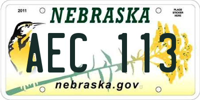 NE license plate AEC113