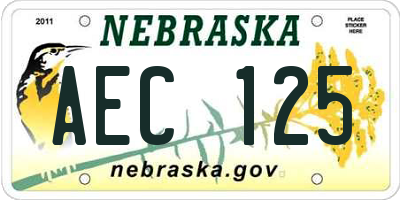 NE license plate AEC125