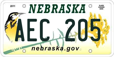 NE license plate AEC205