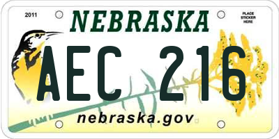 NE license plate AEC216