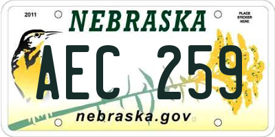 NE license plate AEC259