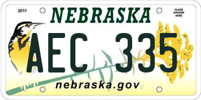 NE license plate AEC335