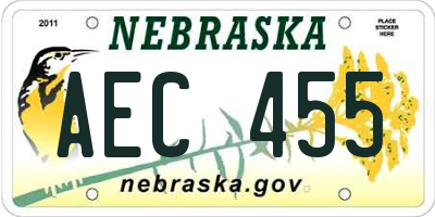 NE license plate AEC455