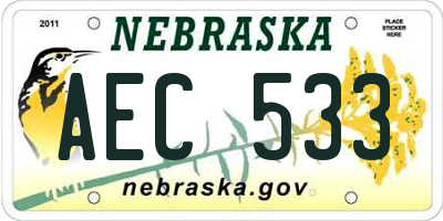 NE license plate AEC533