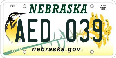 NE license plate AED039