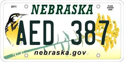 NE license plate AED387