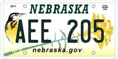 NE license plate AEE205