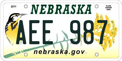 NE license plate AEE987