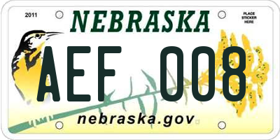 NE license plate AEF008