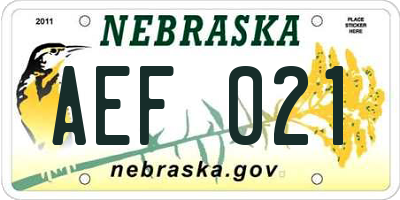 NE license plate AEF021