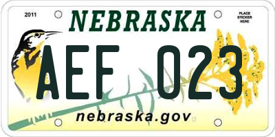NE license plate AEF023