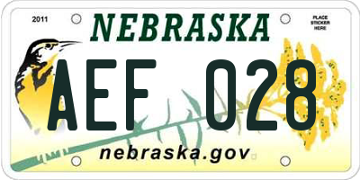 NE license plate AEF028