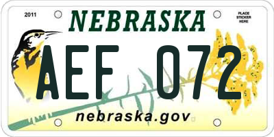 NE license plate AEF072