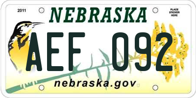 NE license plate AEF092