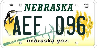NE license plate AEF096