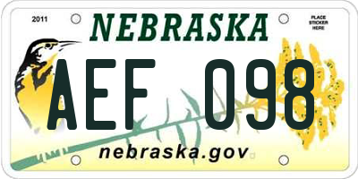NE license plate AEF098