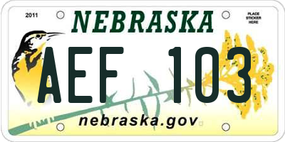 NE license plate AEF103