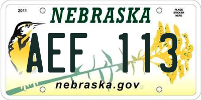 NE license plate AEF113
