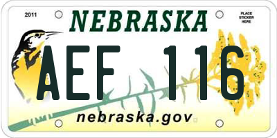NE license plate AEF116