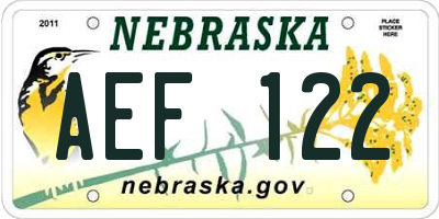 NE license plate AEF122