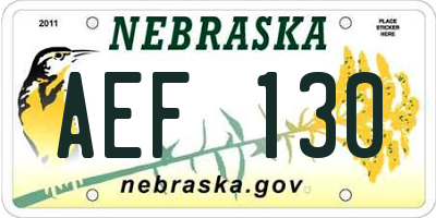 NE license plate AEF130