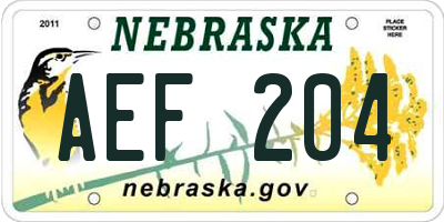 NE license plate AEF204