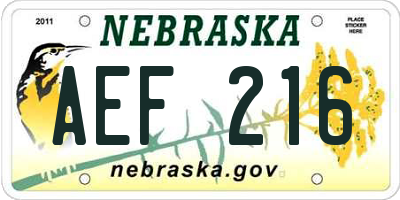 NE license plate AEF216