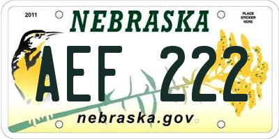 NE license plate AEF222