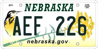 NE license plate AEF226