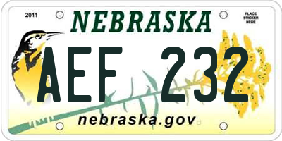 NE license plate AEF232